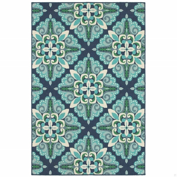 Homeroots 5 x 8 ft. Blue & Green Floral Indoor & Outdoor Area Rug 388668 - main